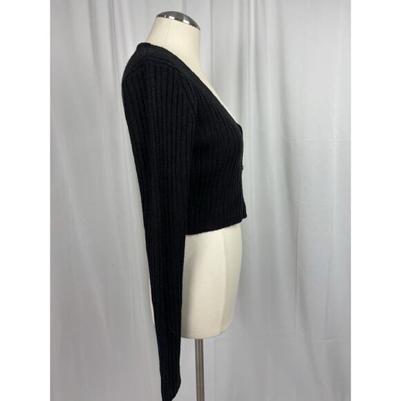 Pretty Little Thing Color Block Ribbed Cardigan Sweater Black White Cropped S - Picture 7 of 11